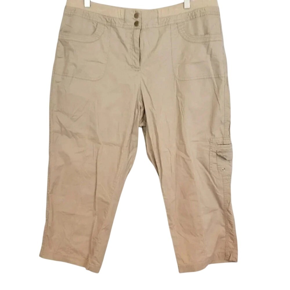 Rafaella Classic Crop Pants 16 Tan Cotton Blend Cargo Stretch Capris RSBS5213